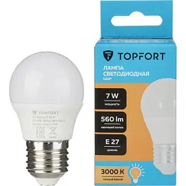 Лампа светодиодная TOPFORT 7 Вт E27 (G, 3000 K, 560 Лм, 220 В)