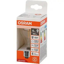 Лампа светодиодная Osram 6 Вт Е27 (А, 4000 К, 806 Лм, 220 В, 4058075684096)