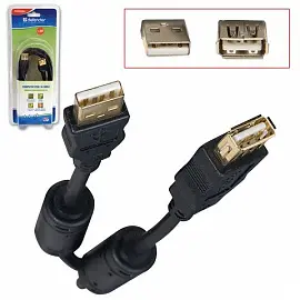 Кабель-удлинитель USB 2.0 1,8м DEFENDER, M-F, 2 фильтра, для подключения периферии, 87429