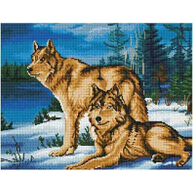 Алмазная мозаика ТРИ СОВЫ "Волчья семья", 40*50см, холст на деревянном подрамнике, картонная коробка с пластиковой ручкой