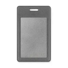 Бейдж вертикальный 104x70 мм серый с магнитным зажимом и черной тесьмой (размер вкладыша: 90x60)