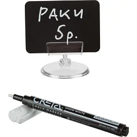 Ценникодержатель-подставка с меловой табличкой пластиковый 74х52 мм прозрачный (в наборе: 6 держателей, 6 табличек А8, маркер)