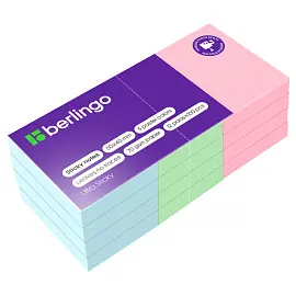 Самоклеящийся блок Berlingo "Ultra Sticky", 50*40мм, 12 блоков по 100л., 3 пастельных цвета