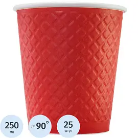 Стакан одноразовый бум двухслойный d-80мм 250мл Waffle Red (25шт/уп)