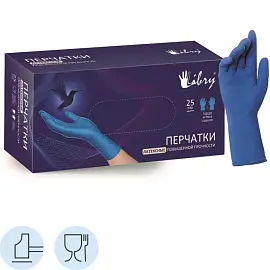 Перчатки одноразовые повышенной прочности Libry латексные неопудренные синие (размер XL, 50 штук/25 пар в упаковке)