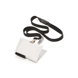 Бейдж Durable горизонтальный 91х60 мм на 1 карточку с черной тесьмой (10 штук в упаковке, размер вкладыша: 85x54)