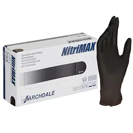 Перчатки медицинские смотровые нитриловые NitriMax текстурированные нестерильные неопудренные размер M (7-8) черные (50 пар/100 штук в упаковке)
