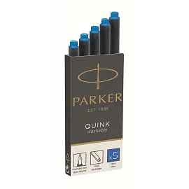 Картриджи чернильные PARKER "Cartridge Quink", КОМПЛЕКТ 5 штук, смываемые чернила, синие, 1950383