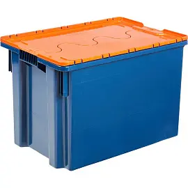 Ящик (лоток) универсальный из ПНД с крышкой 600х400х400 мм синий/оранжевый
