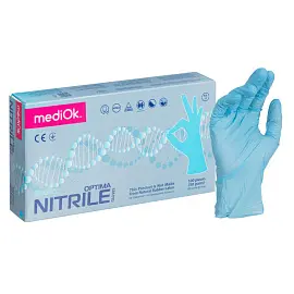 Перчатки медицинские смотровые нитриловые MediOk Nitrile Optima нестерильные неопудренные размер M (7-8) голубые (100 штук в упаковке)