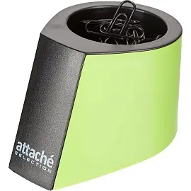 Скрепочница Attache Selection магнитная пластиковая круглая зеленая с 50 скрепками 28 мм