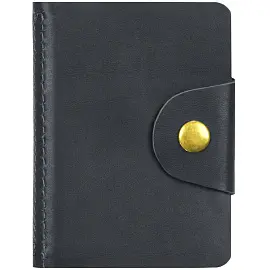 Визитница карманная OfficeSpace на кнопке, 10*7см, 18 карманов, натуральная кожа, черный