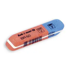 Ластик KOH-I-NOOR 6521/60, 57x14x8 мм, красно-синий, прямоугольный, скошенные края, натуральный каучук, 6521060010KDRU