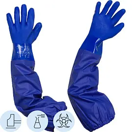 Перчатки КЩС хлопок/ПВХ Safeprotect Ойлрезист Лонг удлиненные синие (размер 9, L)