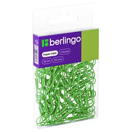 Скрепки 28мм, Berlingo, 100шт., цветные, ПВХ упак., европодвес, зеленые