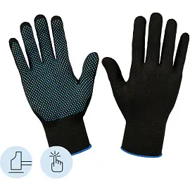 Перчатки рабочие защитные нейлоновые с ПВХ покрытием черные (4 нити, 15 класс, универсальный размер, 10 пар в упаковке)