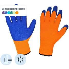 Перчатки рабочие утепленные от порезов и проколов акриловые с латексным покрытием оранжевые/синие (10 класс, универсальный размер)