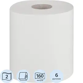 Полотенца бумажные рулонные 2-слойные белые 160 метров (6 рулонов в упаковке)