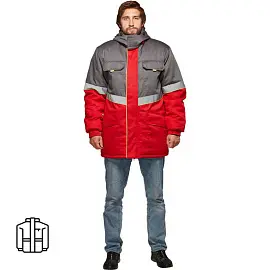Куртка рабочая зимняя мужская з43-КУ с СОП серая/красная (размер 48-50, рост 170-176)