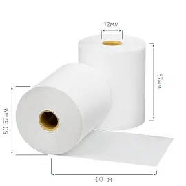 Чековая лента из термобумаги Promega 57 мм (диаметр 50-52 мм, намотка 40 м, втулка 12 мм, 10 штук в упаковке) (487533)