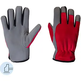 Перчатки рабочие защитные JetaSafety JLE621 трикотажные с искусственной кожей красные/серые (размер 9, L)
