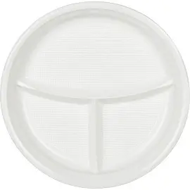 Тарелка одноразовая пластиковая Комус Стандарт 3-х секционная 220 мм белая (100 штук в упаковке)