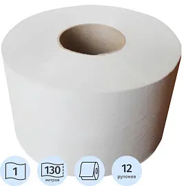 Бумага туалетная в рулонах Первая цена 1-слойная 12 рулонов по 130 метров (артикул производителя T-130G1)