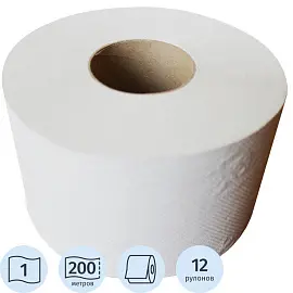 Бумага туалетная в рулонах 1-слойная 12 рулонов по 200 метров (артикул производителя T-200N1)