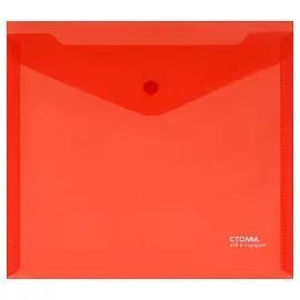 Папка-конверт на кнопке СТАММ А5+, 180мкм, пластик, прозрачная, красная