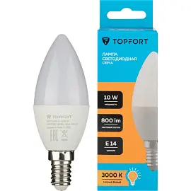 Лампа светодиодная Topfort E14 10W 3000K свеча