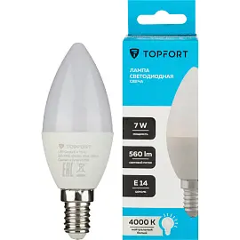 Лампа светодиодная Topfort E14 7W 4000K свеча