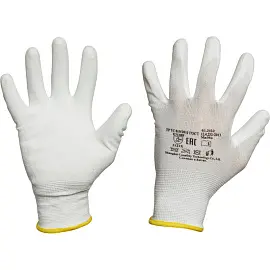 Перчатки рабочие защитные нейлоновые с полиуретановым покрытием белые (13 класс, размер 7, S)