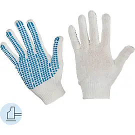 Перчатки рабочие защитные трикотажные с ПВХ покрытием белые (протектор, 4 нити, 10 класс, универсальный размер, 10 пар в упаковке)