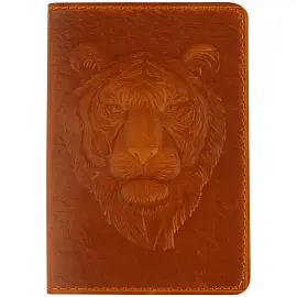 Обложка для паспорта Кожевенная мануфактура, нат. кожа, "Тигр 2", коричневый