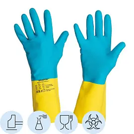 Перчатки КЩС латексные/неопреновые Scaffa Спектр Cem L/N70 желтые/синие (размер 7)
