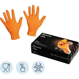 Перчатки одноразовые нитриловые Mercator Gogrip неопудренные оранжевые (размер L, 50 штук/25 пар в упаковке)