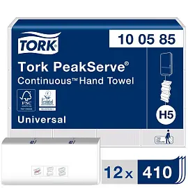 Полотенца бумажные листовые Tork 100585 PeakServe Н5 Universal Z-сложения 1-слойные 12 пачек по 410 листов