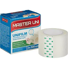 Пластырь фиксирующий Master Uni 3x500 см полимерная основа