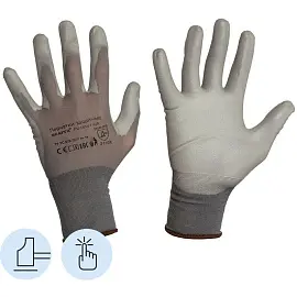 Перчатки защитные Scaffa Контакт PU1850T-GR нейлоновый с полиуретановым покрытием серые (18 класс, размер 9, L)