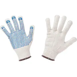Перчатки рабочие защитные трикотажные с ПВХ покрытием белые (5 нитей, 10 класс, размер 9, L, 5 пар в упаковке)