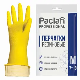 Перчатки хозяйственные латексные, х/б напыление, размер M (средний), желтые, PACLAN "Professional