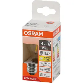 Лампа светодиодная Osram 4 Вт Е27 (Р, 2700 К, 470 Лм, 220 В, 4058075684607)