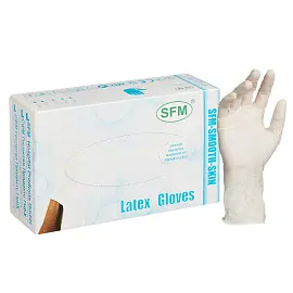 Перчатки медицинские смотровые латексные SFM нестерильные опудренные размер S (6.5-7) белые (100 штук в упаковке)