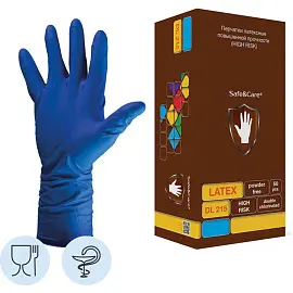 Перчатки медицинские смотровые Safe and Care High Risk DL 215 латексные неопудренные синие (размер L, 50 штук/25 пар в упаковке)