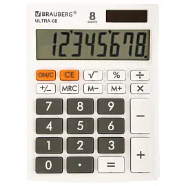 Калькулятор настольный BRAUBERG ULTRA-08-WT, КОМПАКТНЫЙ (154x115 мм), 8 разрядов, двойное питание, БЕЛЫЙ, 250512