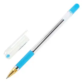 Ручка шариковая масляная с грипом MUNHWA "MC Gold", ГОЛУБАЯ, корпус прозрачный, узел 0,5 мм, линия письма 0,3 мм, BMC-12
