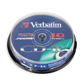 Диск CD-R Verbatim 700 МБ 52x Cake Box 43437 (10 штук в упаковке)