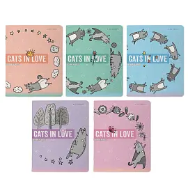 Тетрадь общая Bruno Visconti Cats in love А5 48 листов в клетку на скрепке (обложка в ассортименте, Soft Touch, 5 штук в упаковке)