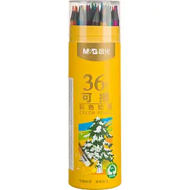 Карандаши цветные M&G, пластиковые, шестигранные, стираемые, 36 цв в наб