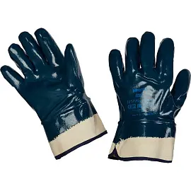 Перчатки защитные Ansell Хайкрон хлопковые с нитрильным покрытием синие (манжеты крага, размер 10, XL)